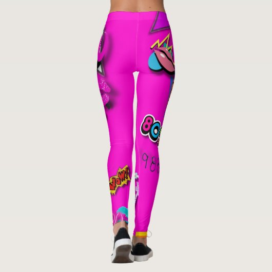 80s Collage Art Leggings Hot Pink (Achterkant)