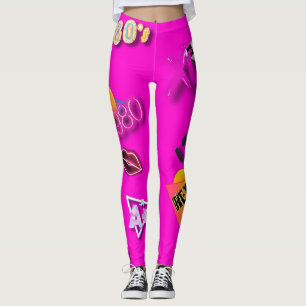 80s Collage Art Leggings Hot Pink