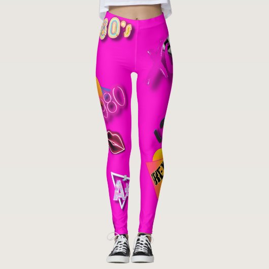 80s Collage Art Leggings Hot Pink (Voorkant)