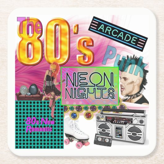 80s Collage Kartonnen Onderzetters (Voorkant)