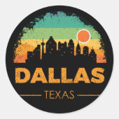  80s Dallas City Texas Skyline Retro Sunset Ronde Sticker (Voorkant)