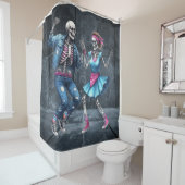 80s Dance Party Skeletons Douchegordijn (In situ)