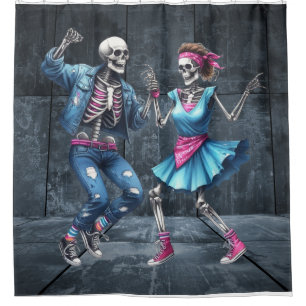 80s Dance Party Skeletons Douchegordijn