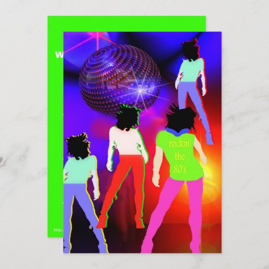 80s de uitnodiging van de partij 80s disco fluores (Voorkant / Achterkant)