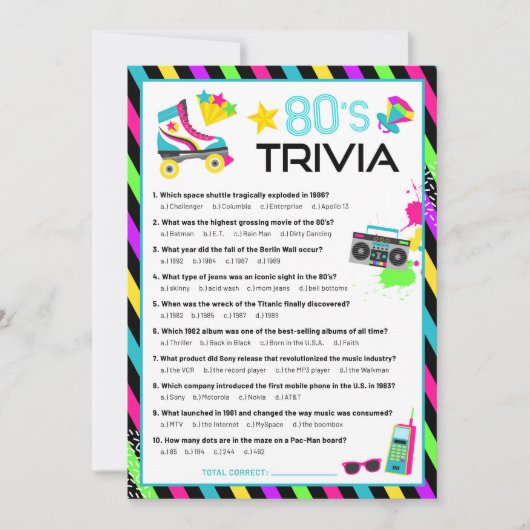 80s Decennium Trivia Partijspel Kaart (Voorkant)