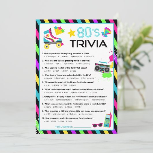 80s Decennium Trivia Partijspel Kaart (Staand voorkant)