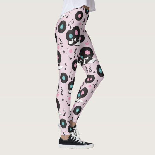 80s Disco Retro roze vinylrecords Leggings (Rechts)