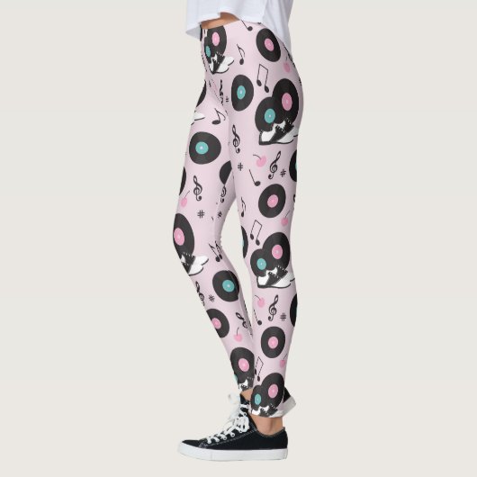 80s Disco Retro roze vinylrecords Leggings (Links)