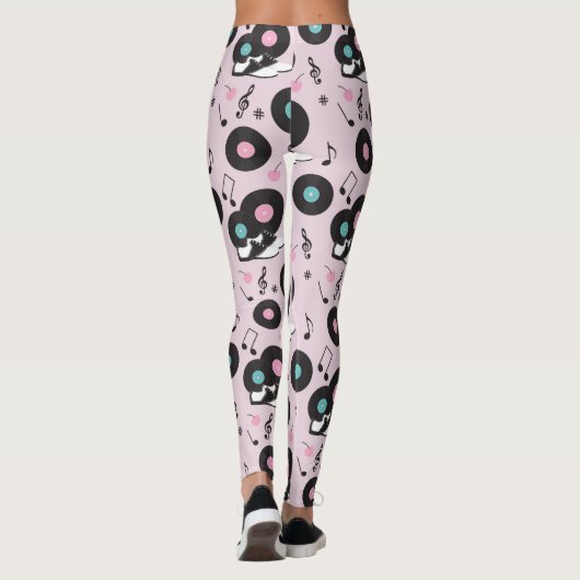 80s Disco Retro roze vinylrecords Leggings (Achterkant)