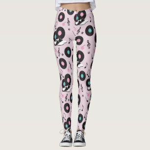 80s Disco Retro roze vinylrecords Leggings