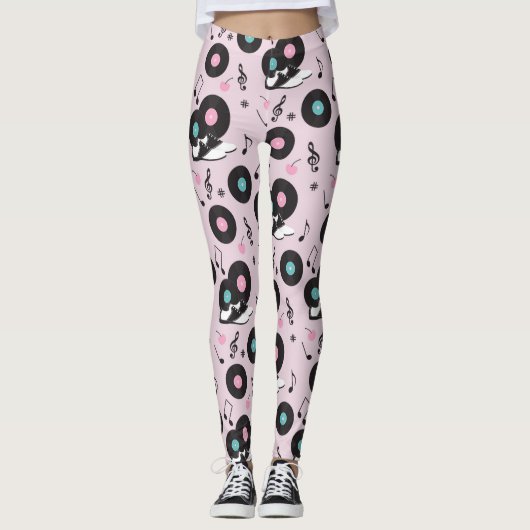 80s Disco Retro roze vinylrecords Leggings (Voorkant)