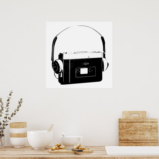 80's draagbare Cassette speler, Walkman. Poster (Keuken)