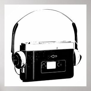 80's draagbare Cassette speler, Walkman. Poster