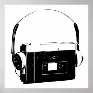 80's draagbare Cassette speler, Walkman. Poster