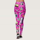 80s Dream: Neon Roze Muziek Thema Leggings (Achterkant)