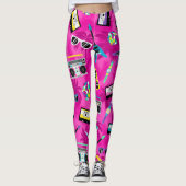 80s Dream: Neon Roze Muziek Thema Leggings (Voorkant)