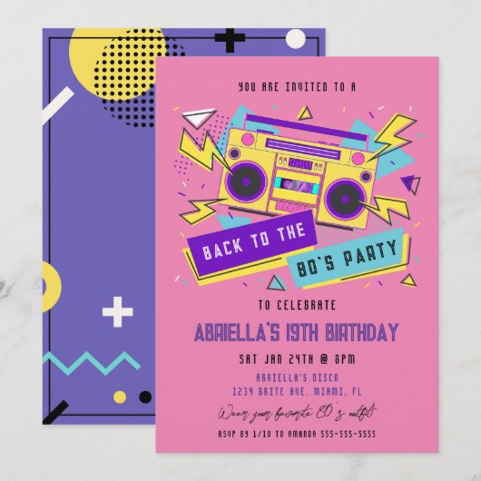 80's Feest  | 80's Verjaardag Kaart (Voorkant / Achterkant)