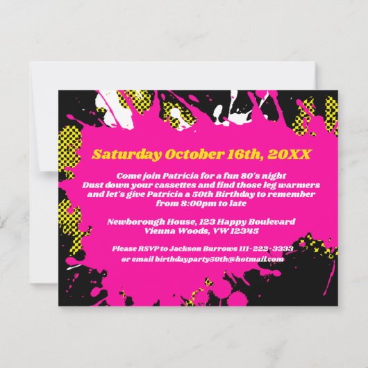 80's Feest verjaardag of evenement retro roze uitn Kaart (Achterkant)