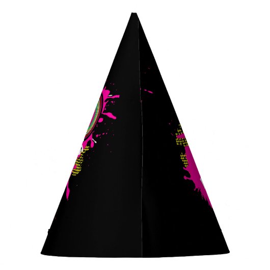 80's Feest verjaardag of evenement retro roze zwar Feesthoedjes (Achterkant)