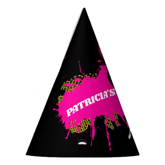 80's Feest verjaardag of evenement retro roze zwar Feesthoedjes (Links)