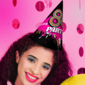 80's Feest verjaardag of evenement retro roze zwar Feesthoedjes