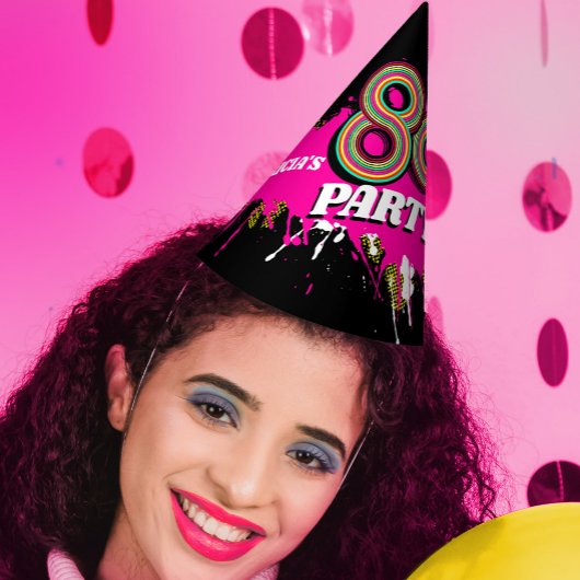 80's Feest verjaardag of evenement retro roze zwar Feesthoedjes