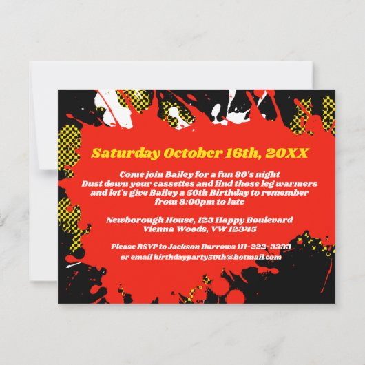80's Feest verjaardag of evenement retro uitnodigi Kaart (Achterkant)