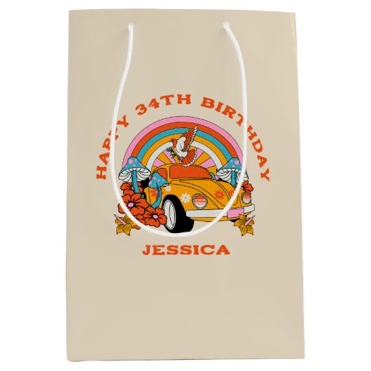 80s Flashback  Retro Verjaardagsfeestje Beige Medium Cadeauzakje (Voorkant)