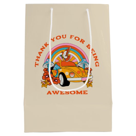 80s Flashback Retro Verjaardagsfeestje Beige Medium Cadeauzakje (Achterkant)