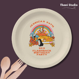 80s Flashback  Retro Verjaardagsfeestje Beige Papieren Bordje