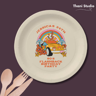 80s Flashback  Retro Verjaardagsfeestje Beige Papieren Bordje