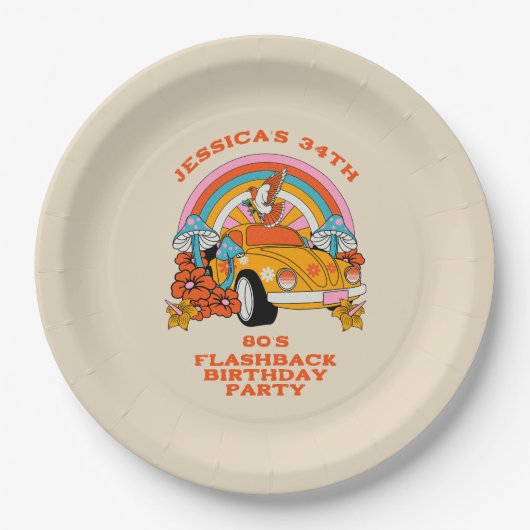80s Flashback  Retro Verjaardagsfeestje Beige Papieren Bordje (Voorkant)