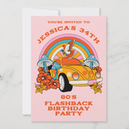 80s Flashback Retro Verjaardagsfeestje Roze Kaart (Voorkant)