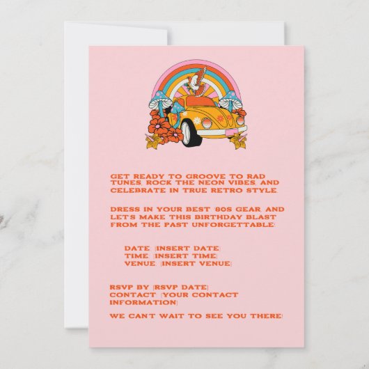 80s Flashback  Retro Verjaardagsfeestje Roze Kaart (Achterkant)