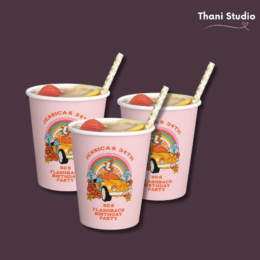 80s Flashback Retro Verjaardagsfeestje Roze Papieren Bekers