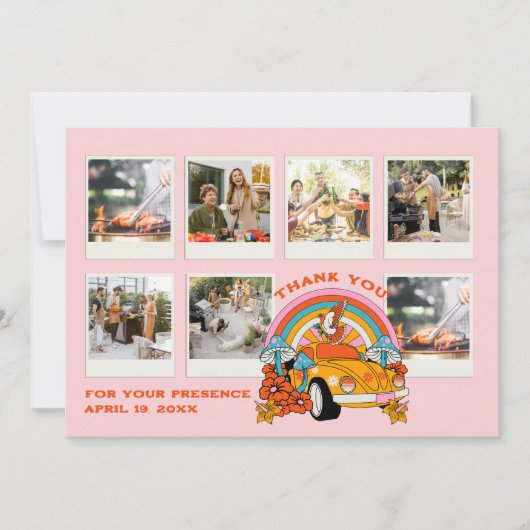 80s Flashback  Retro Verjaardagsfoto Roze Bedankkaart (Voorkant)