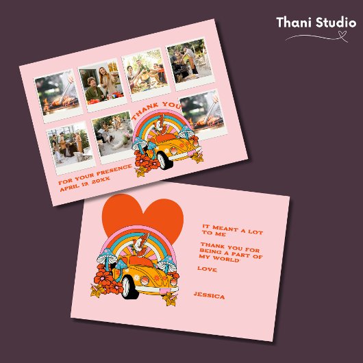 80s Flashback  Retro Verjaardagsfoto Roze Bedankkaart