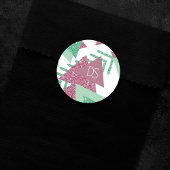 80s Fresh Abstract | Roze en Groen Vorm Monogram Ronde Sticker