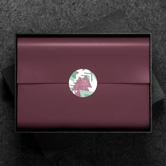 80s Fresh Abstract | Roze en Groen Vorm Monogram Ronde Sticker