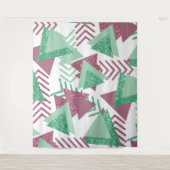 80s Fresh Abstract | Roze en Groene Vormgeving Pat Wandkleed (Voorkant)