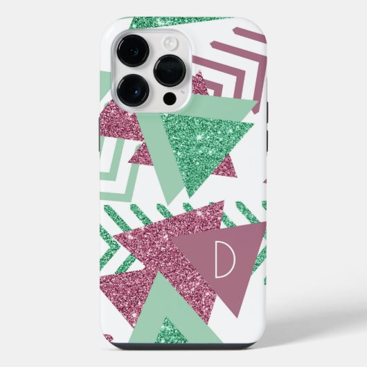 80s Fris Abstract | Roze en Groene Vorm Monogram iPhone Hoesje (Achterkant)
