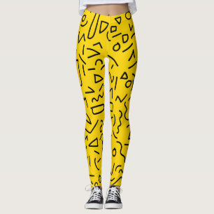 80's Geel en Zwart Vorm en kronkelen Leggings