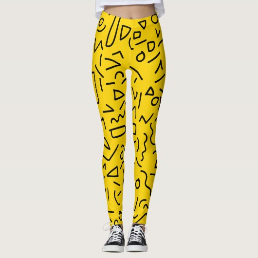 80's Geel en Zwart Vorm en kronkelen Leggings (Voorkant)