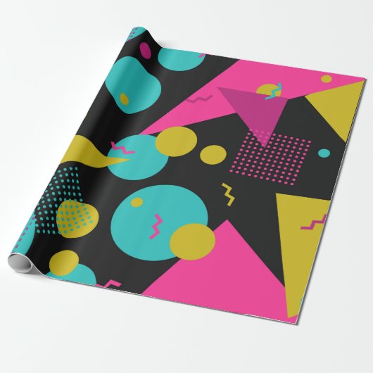 80s geometrisch naadloos patroon met memphis eleme cadeaupapier (Uitgerold)