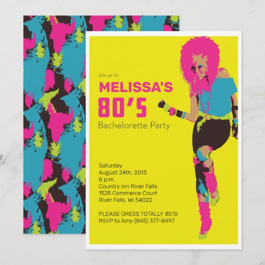 80's Glam Bachelorette Party Kaart (Voorkant / Achterkant)