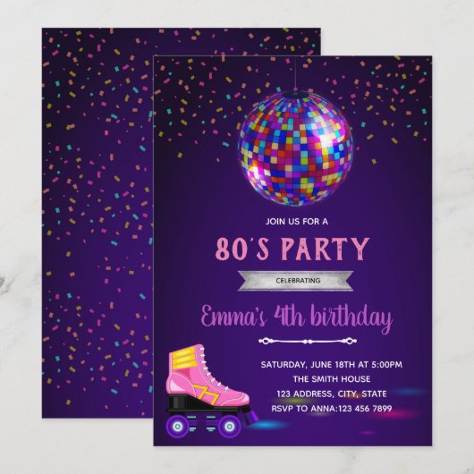 80s gloed schaats partijuitnodiging feestdagenkaart (Voorkant / Achterkant)