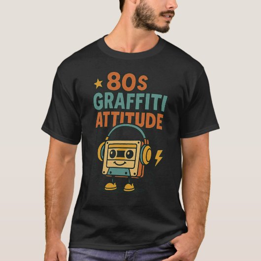 80s Graffiti Attitude Retro Cassette Street Style T-shirt (Voorkant)