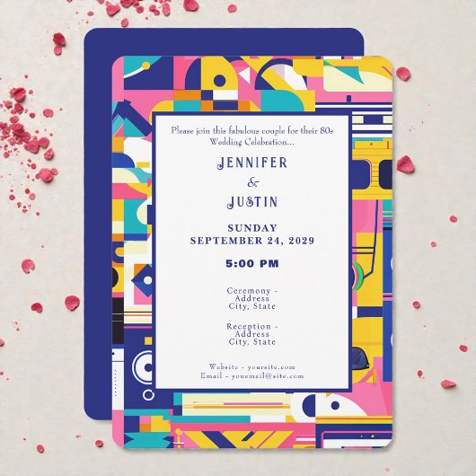 80s Graphics Retro Pattern Wedding Invitation Kaart