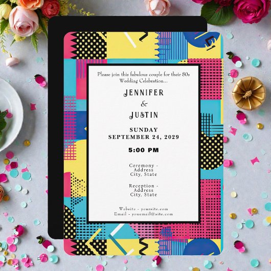80s Graphics Retro Pattern Wedding Invitation Kaart