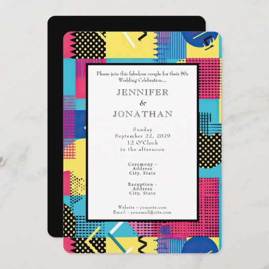 80s Graphics Retro Pattern Wedding Invitation Kaart (Voorkant / Achterkant)